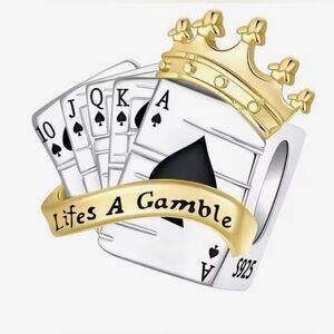 Gold and Silver Playing Card “Life Is A Gamble” Charm